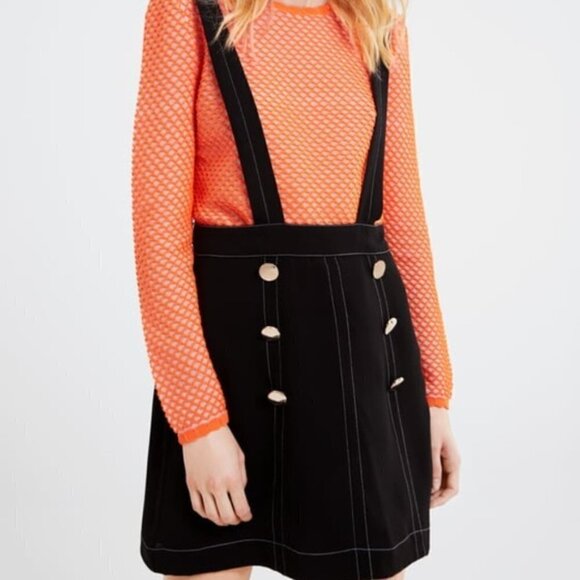 ZARA Black Skirt with Straps XS Pinafore Schoolgirl - Picture 4 of 11